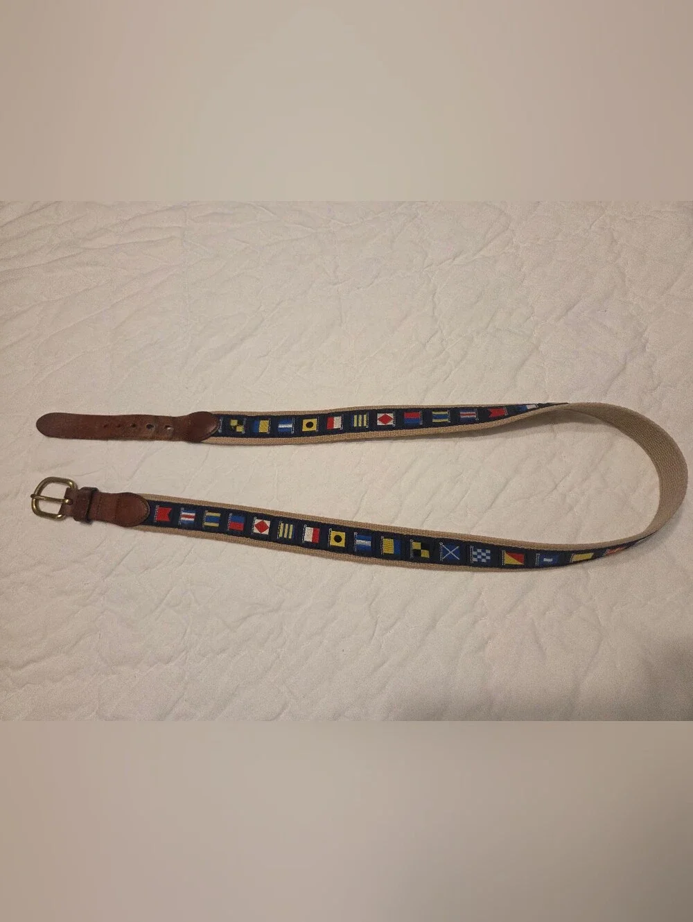 Leather Man Ltd. Nautical Signal Flag Web Ribbon Belt -sz 40 Navy with Flags